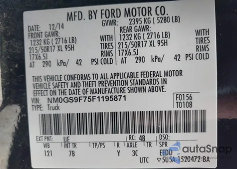 2015 Ford Transit Connect Xlt z USA, uszkodzony, nr VIN NM0GS9F75F1195871